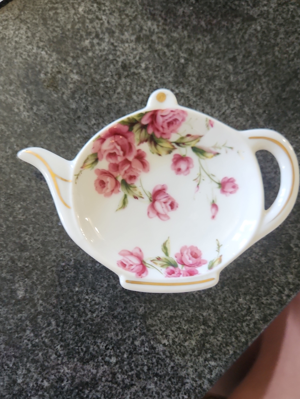 1993 Lefton Porcelain Tea Bag Rest with Pink Rose Pattern